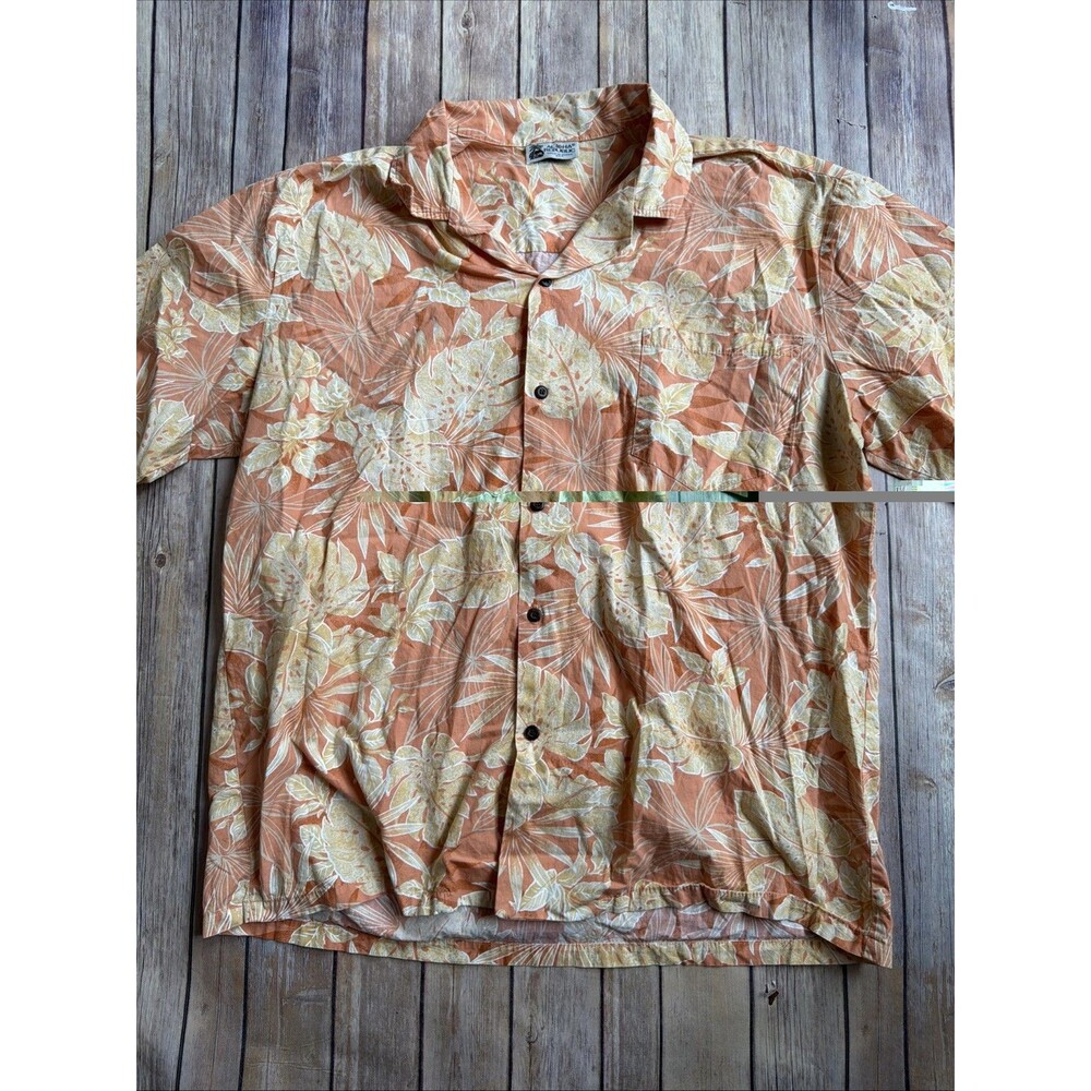 Vintage Aloha Republic Hawaiian Shirt XL USA Hawaii Made Beach Floral Orange